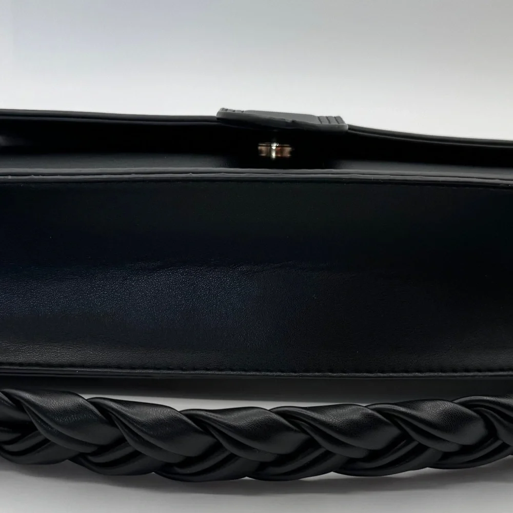 Moda Luxe Black Vegan Leather Violet Crossbody  Handbag‎ 11”LX3.5”WX5.5”H NWT